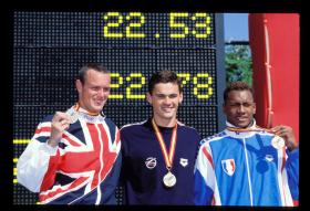 LEN European LC Championships 199750 Free, MenMark Foster, GBR, 2ndAlexander Popov, RUS, 1stJulien Sicot, FRA, 3rd