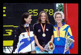 LEN European LC Championships 199750 Free, WomenSandra Volker, GER, 2ndNatalia Mesheryakova, RUS, 1stTheresa Alshammar, SWE, 3rd